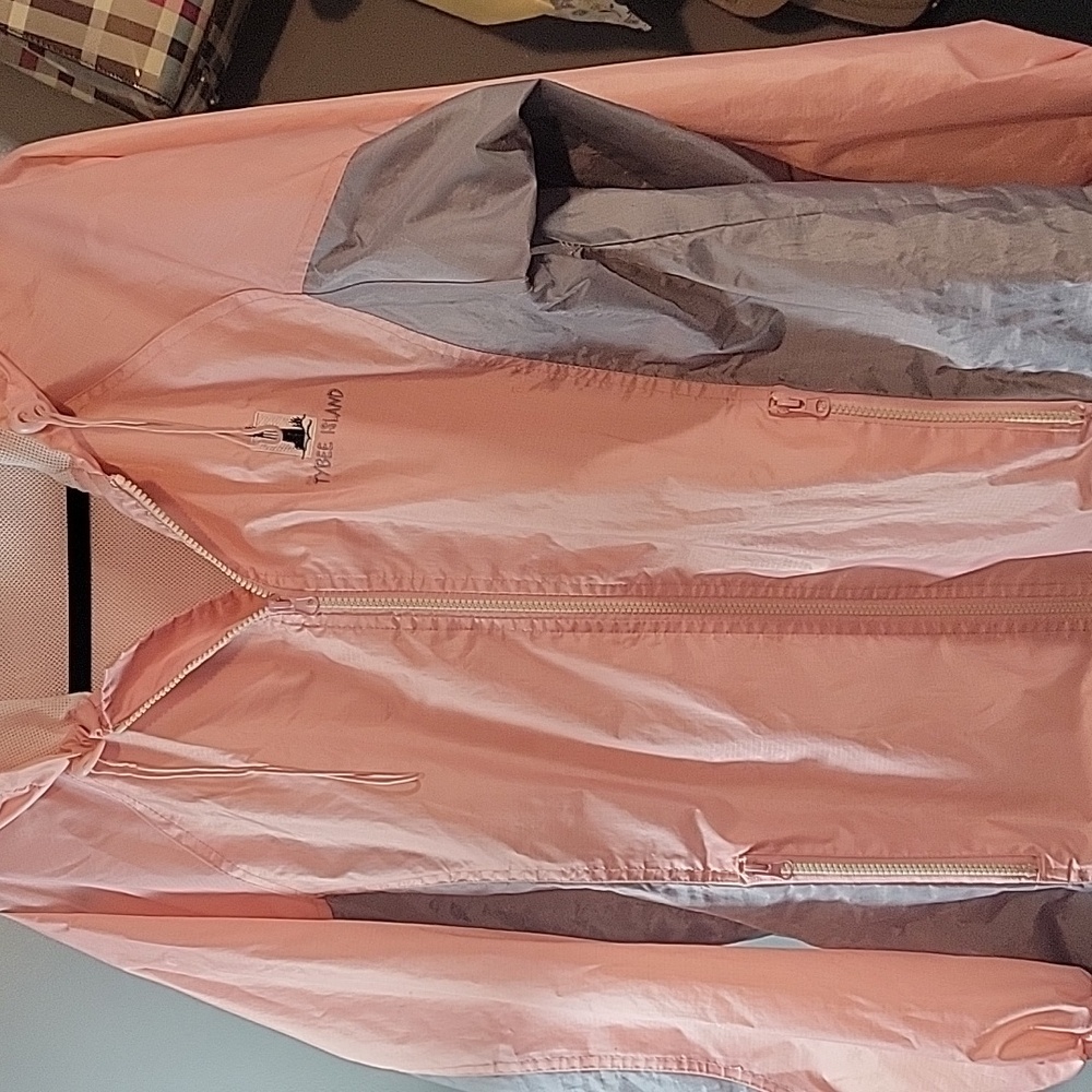 Women's Pink and Gray Hooded Rain Jacket From Tybee Island